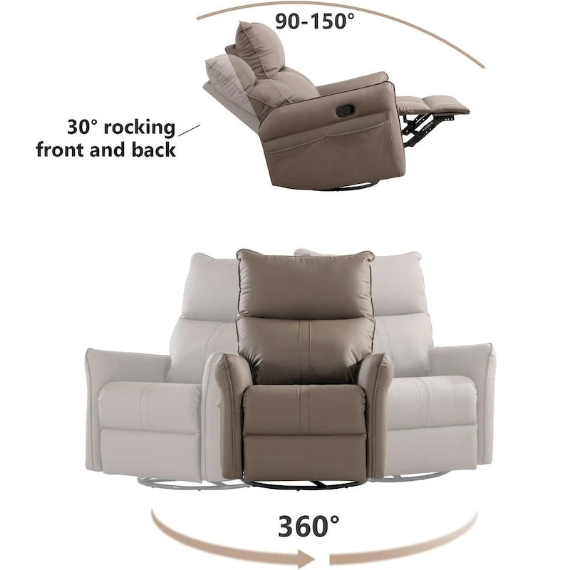 Modern Small Rocking Swivel Recliner Chair with Overstuffed Seat