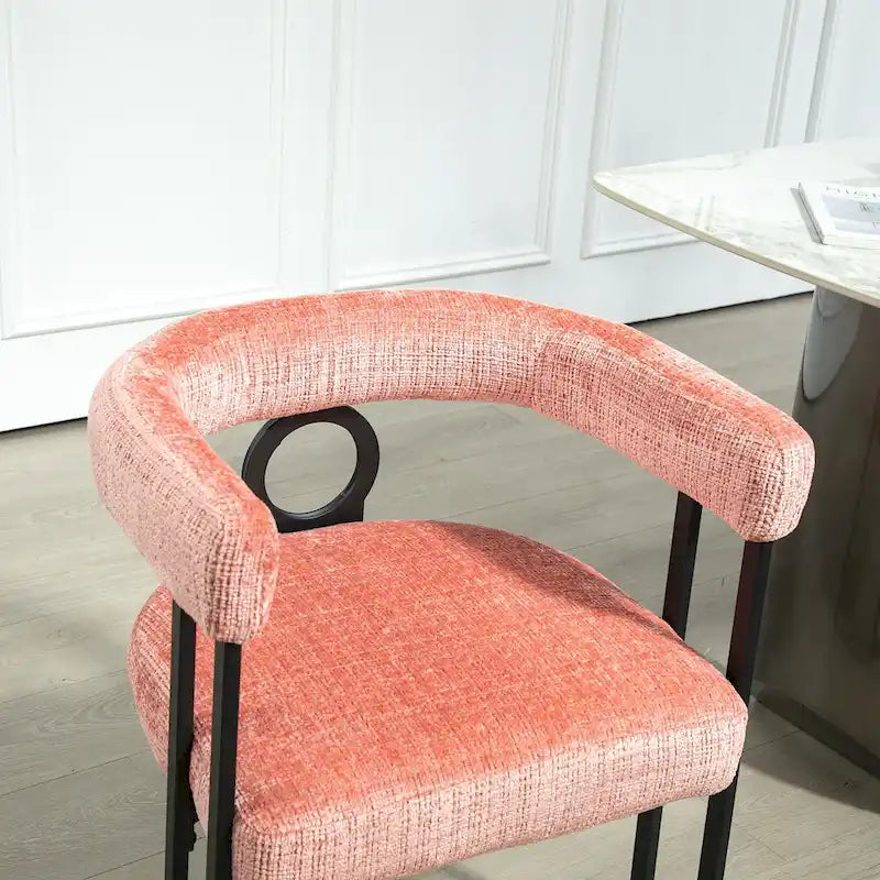 Pink 23.62 Upholstered Barrel Chair with Black Iron Frames