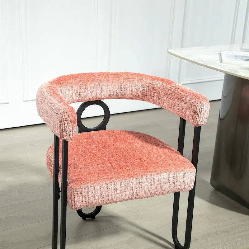 Pink 23.62 Upholstered Barrel Chair with Black Iron Frames