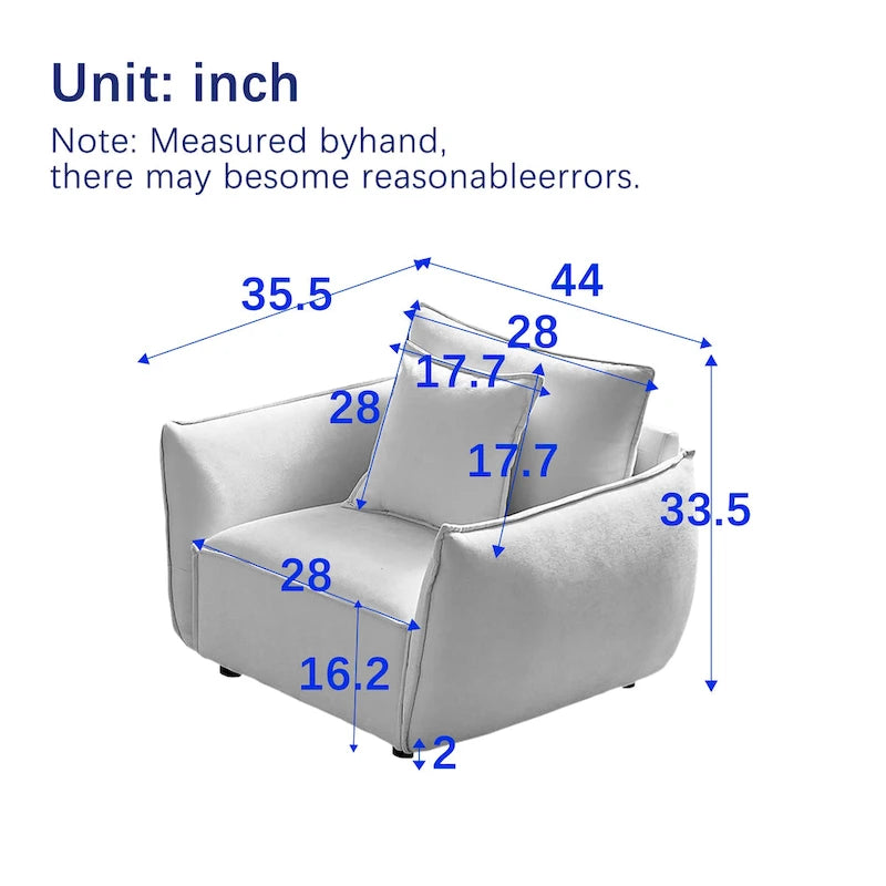 Black 44 Upholstered Arm Chair with Pillows and Wide Cushion