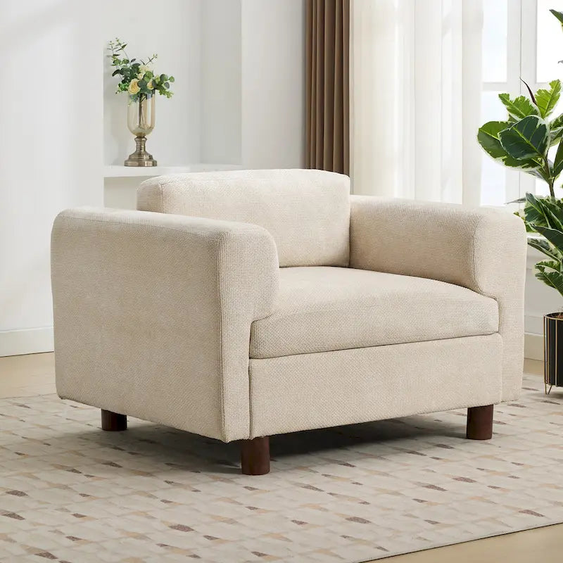 Modern Oversized Armchair Comfy Accent Chair Single Sofa for Living Room Bedroom Office Apartment, Woven Velvet Fabric