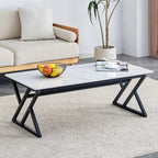 Modern Minimalist Style Marble Patterned Coffee Table With Black Metal Legs, Game Table, Tea Table