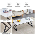Modern Minimalist Style Marble Patterned Coffee Table With Black Metal Legs, Game Table, Tea Table