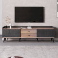 63 Mid Century TV Stand with 2 Cabinets& Open Compartments, Entertainment Center for TVs up to 70, Television Console