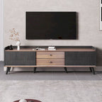 63 Mid Century TV Stand with 2 Cabinets& Open Compartments, Entertainment Center for TVs up to 70, Television Console