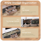 63 Mid Century TV Stand with 2 Cabinets& Open Compartments, Entertainment Center for TVs up to 70, Television Console