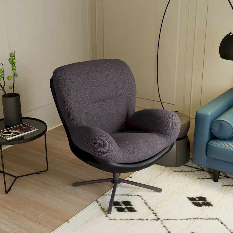 360 Swivel Accent Chair, Modern Chenille Lounge Chair with Faux Leather and Black Metal Base Frame, Comfortable Reading Chair