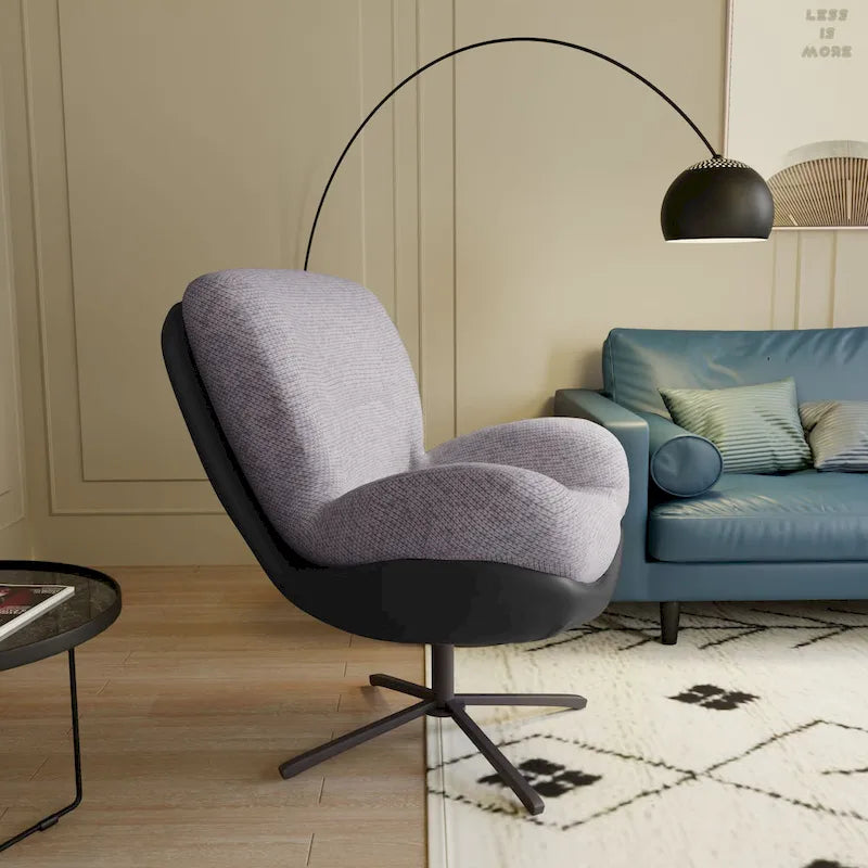 360 Swivel Accent Chair, Modern Chenille Lounge Chair with Faux Leather and Black Metal Base Frame, Comfortable Reading Chair