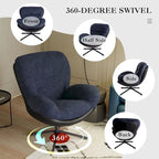 360 Swivel Accent Chair, Modern Chenille Lounge Chair with Faux Leather and Black Metal Base Frame, Comfortable Reading Chair