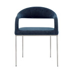 HomeRoots Set of Two Blue And Silver Upholstered Polyester Open Back Dining Arm Chairs