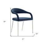 HomeRoots Set of Two Blue And Silver Upholstered Polyester Open Back Dining Arm Chairs