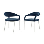 HomeRoots Set of Two Blue And Silver Upholstered Polyester Open Back Dining Arm Chairs