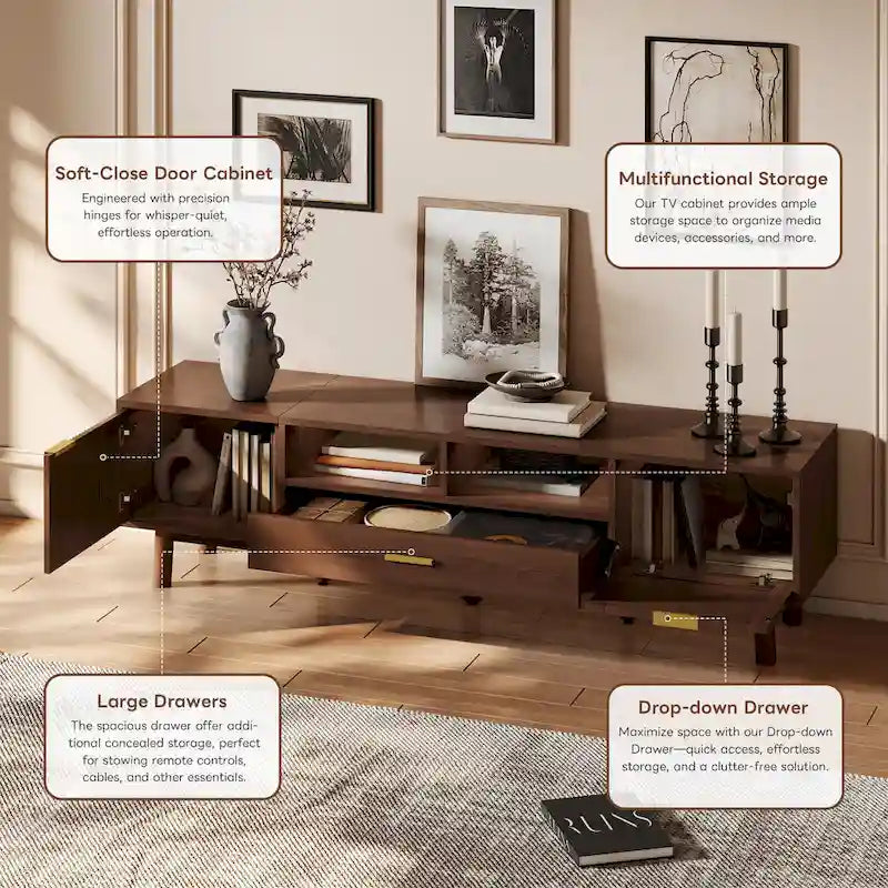 Wood TV Stand for 75 TVs, Modern TV Cabinet for Living Room