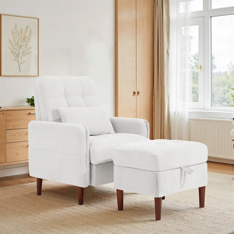 Accent Chair and Storage Ottoman Set with Adjustable Backrest