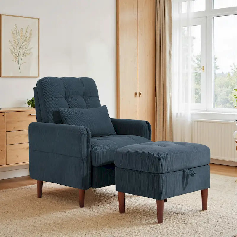 Accent Chair and Storage Ottoman Set with Adjustable Backrest
