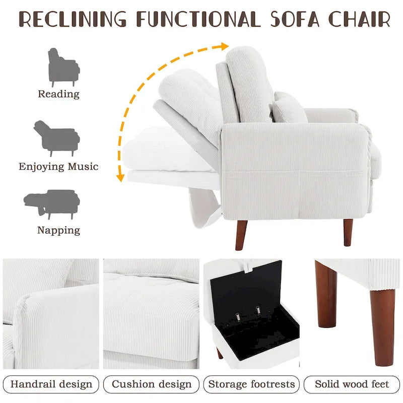 Accent Chair and Storage Ottoman Set with Adjustable Backrest