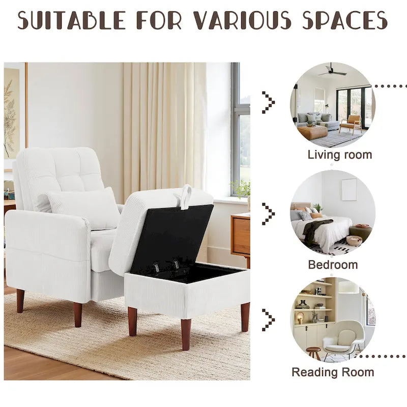 Accent Chair and Storage Ottoman Set with Adjustable Backrest