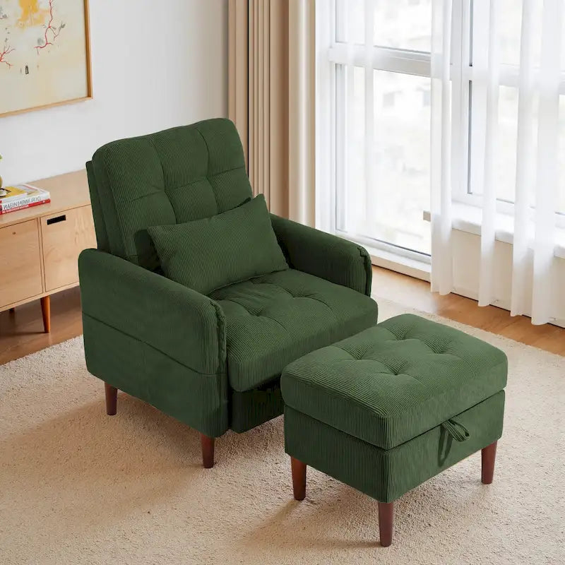 Accent Chair and Storage Ottoman Set with Adjustable Backrest