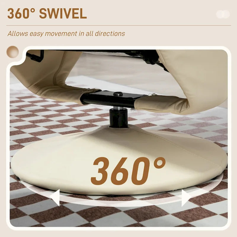 Adjustable PU Leather Lounge Chair Swivel Recliner Chair Padded High Back Armchair with Ottoman and Wood Base