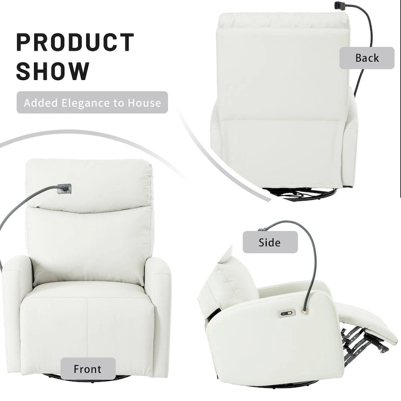 270 Degree Power Swivel Rocker Recliner Chair with USB Ports,Electric Glider Reclining Sofa,Leather Home Theater Seating