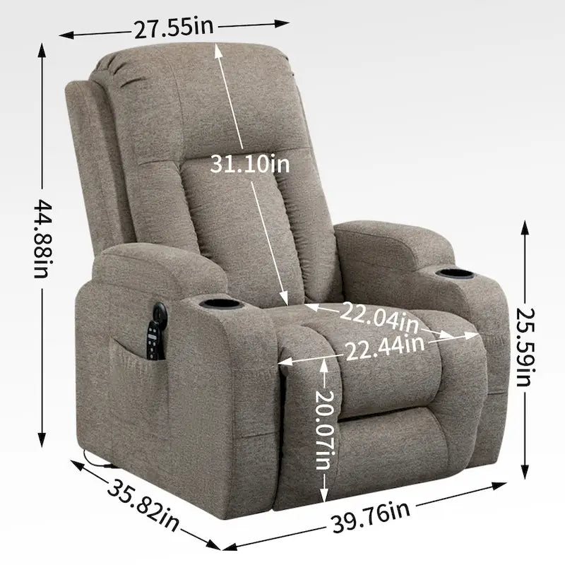 Lazy Boy Power Lift Recliner Chair, Modern Single Motor Massage Sofa Chair with Lumbar Heating, USB Charging Port, Cup Holders