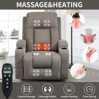 Lazy Boy Power Lift Recliner Chair, Modern Single Motor Massage Sofa Chair with Lumbar Heating, USB Charging Port, Cup Holders