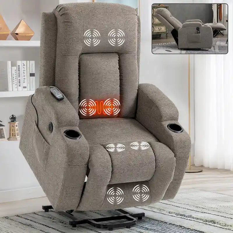 Lazy Boy Power Lift Recliner Chair, Modern Single Motor Massage Sofa Chair with Lumbar Heating, USB Charging Port, Cup Holders