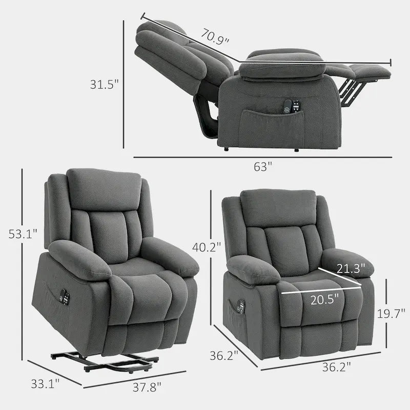 HOMCOM Power Lift Recliner Chair for Elderly with Massage and Heat, Fabric Massage Chair Recliner with Remote Controllers