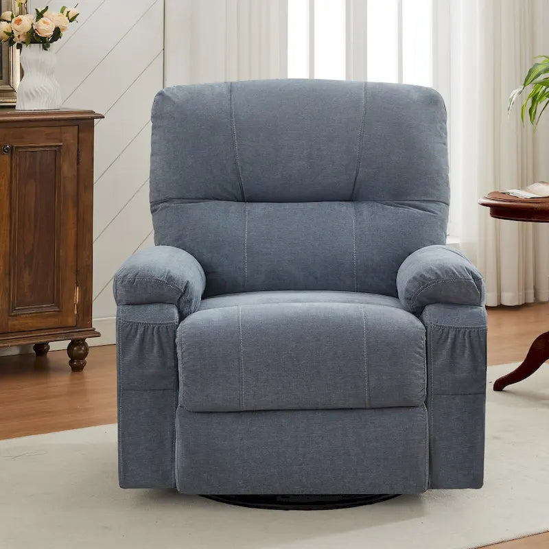 360 Swivel Manual Recliner Single Sofa Chair Fabric Lounge Chair with Pull Out Footrest and Side Pockets