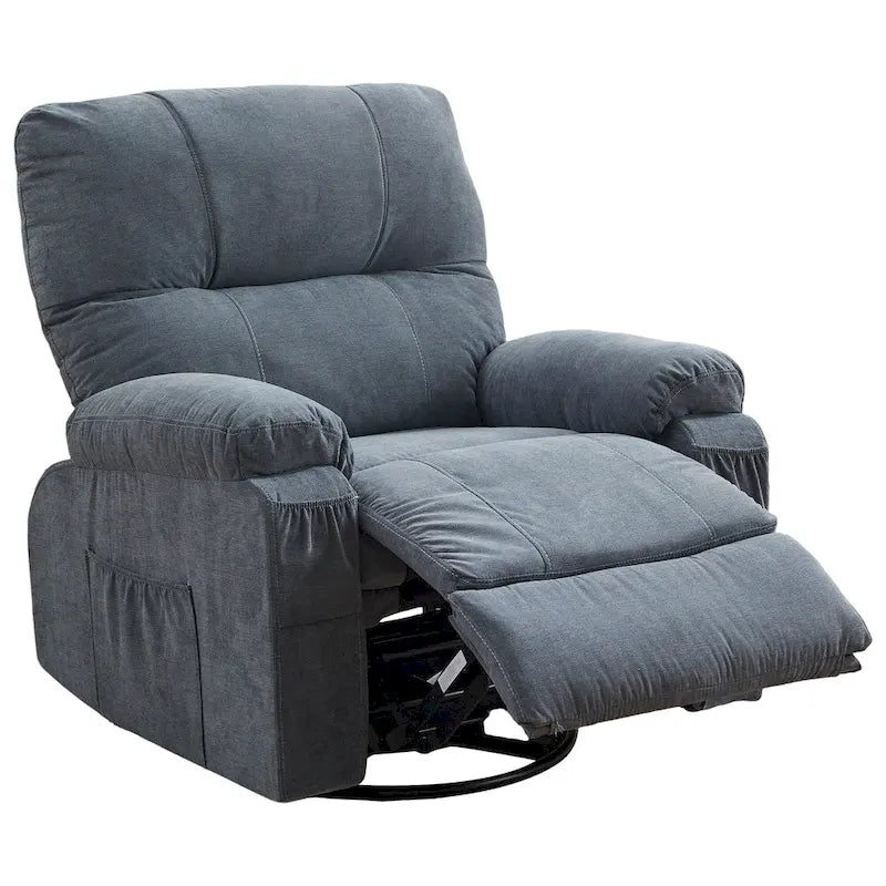 360 Swivel Manual Recliner Single Sofa Chair Fabric Lounge Chair with Pull Out Footrest and Side Pockets