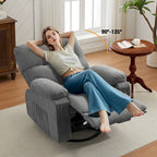 360 Swivel Manual Recliner Single Sofa Chair Fabric Lounge Chair with Pull Out Footrest and Side Pockets