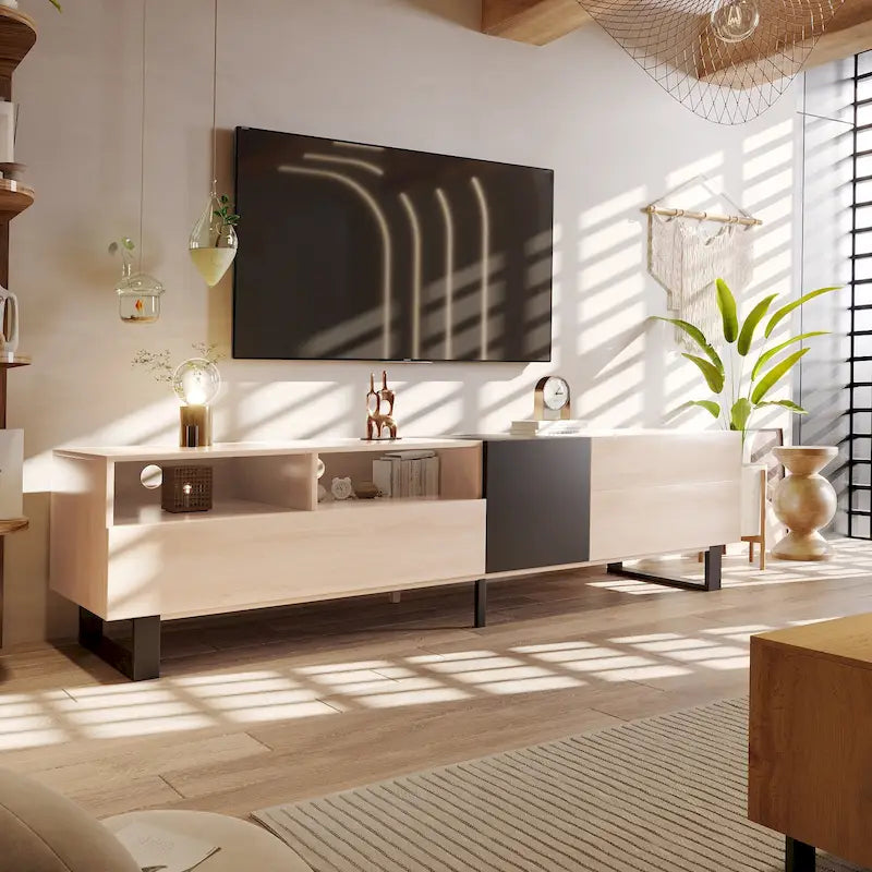 TV Stand for 80 TV with Double Storage Space, Media Console Table, Entertainment Center with Drop Down Door