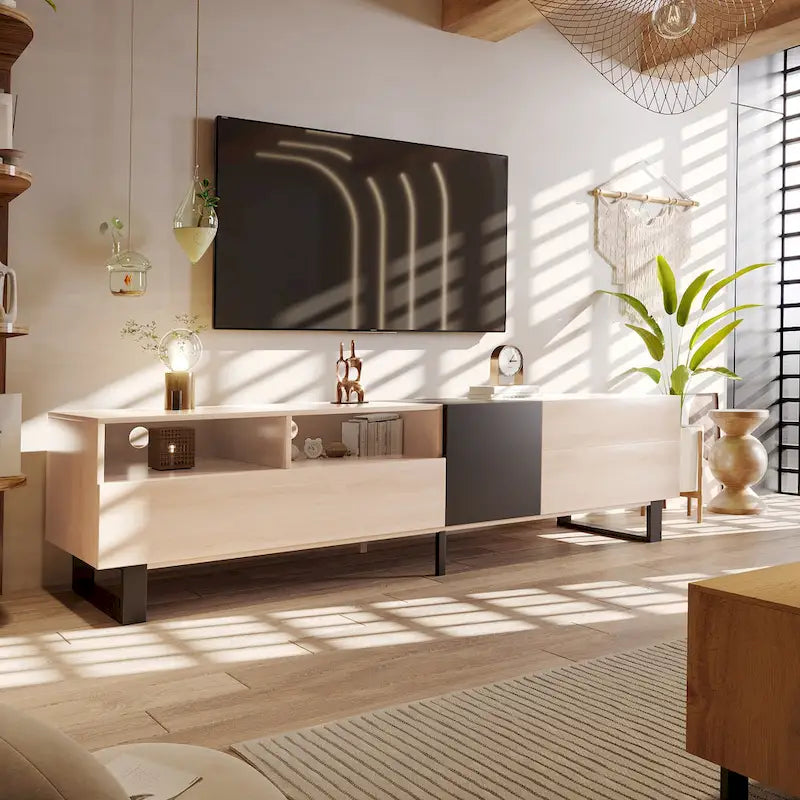 TV Stand for 80 TV with Double Storage Space, Media Console Table, Entertainment Center with Drop Down Door