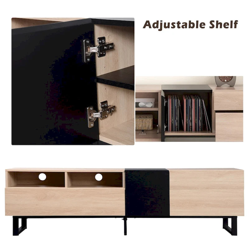 TV Stand for 80 TV with Double Storage Space, Media Console Table, Entertainment Center with Drop Down Door