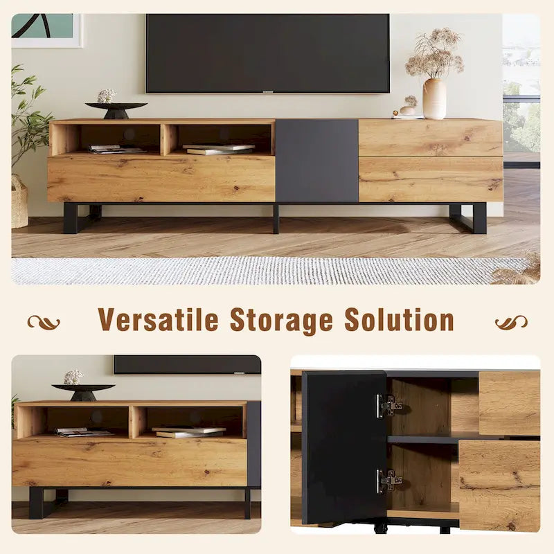 TV Stand for 80 TV with Double Storage Space, Media Console Table, Entertainment Center with Drop Down Door