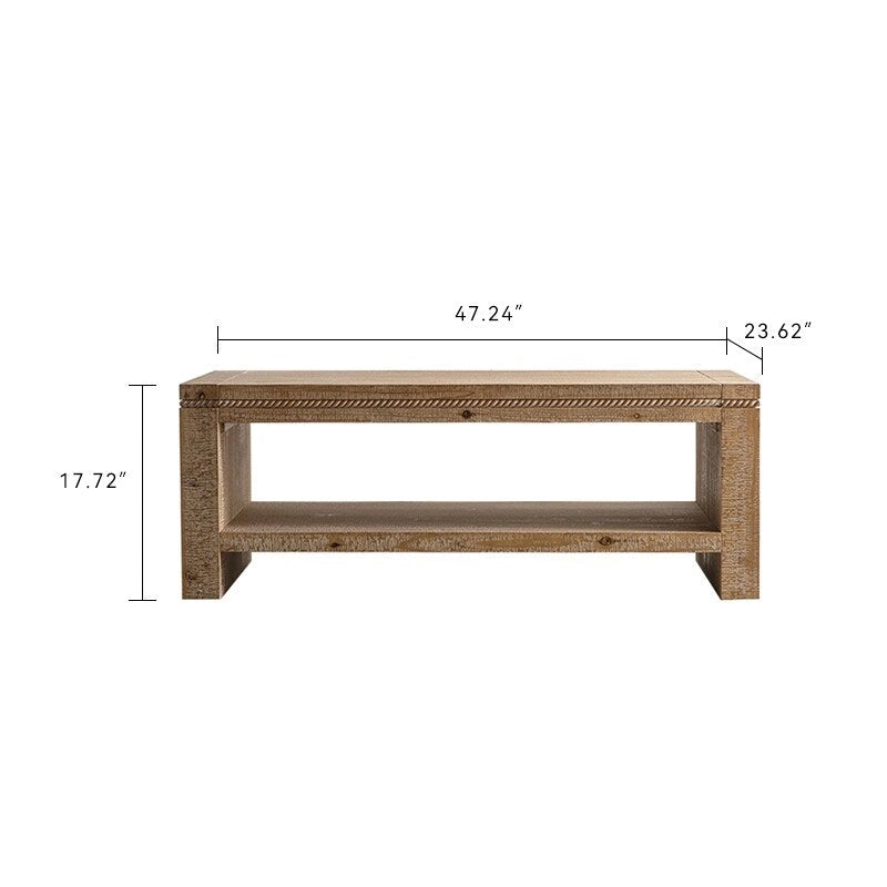 Rectangle Coffee Table with Solid Wood for Living Room, Large 2-Tier Rustic Coffee Table with Storage Shelf