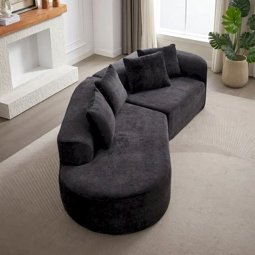 114 Chenille Deep-Seat Sectional Sofa with 4 Pillows