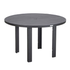 Round Dining Table Powder-Coated Aluminum Top with Slatted Design and Umbrella Hole for Family Gatherings & Parties