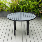 Round Dining Table Powder-Coated Aluminum Top with Slatted Design and Umbrella Hole for Family Gatherings & Parties