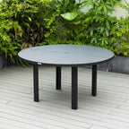 Round Dining Table Powder-Coated Aluminum Top with Slatted Design and Umbrella Hole for Family Gatherings & Parties
