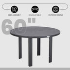 Round Dining Table Powder-Coated Aluminum Top with Slatted Design and Umbrella Hole for Family Gatherings & Parties