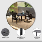 Round Dining Table Powder-Coated Aluminum Top with Slatted Design and Umbrella Hole for Family Gatherings & Parties