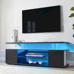 Black 51 TV Stand with LED & Open Storage for 70 TVs