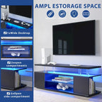 Black 51 TV Stand with LED & Open Storage for 70 TVs