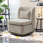 Chenille 360 Swivel Armless Chair with Metal Base, High-Density Foam Cushion, and Included Pillow