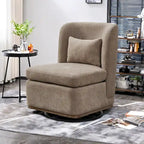 Chenille 360 Swivel Armless Chair with Metal Base, High-Density Foam Cushion, and Included Pillow