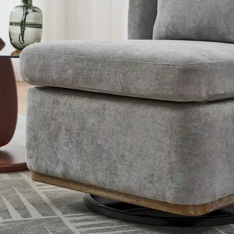 Chenille 360 Swivel Armless Chair with Metal Base, High-Density Foam Cushion, and Included Pillow