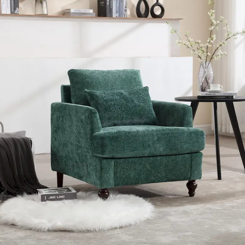 Emerald Modern 29.53 Chenille Upholstered Arm Chair with Solid Wood Frame and Pillows