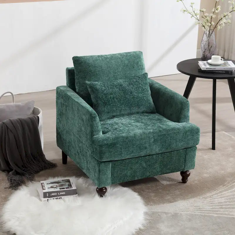 Emerald Modern 29.53 Chenille Upholstered Arm Chair with Solid Wood Frame and Pillows