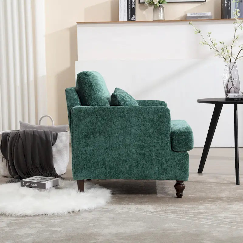 Emerald Modern 29.53 Chenille Upholstered Arm Chair with Solid Wood Frame and Pillows